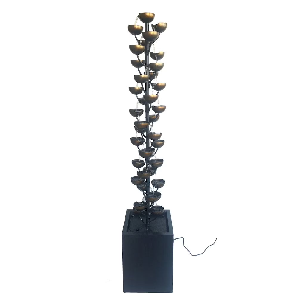 Hi-Line Tall Multi Level Zinc-Coated Metal Stacked Cups Fountain, Brown/Grey, 14 x 14 x 74