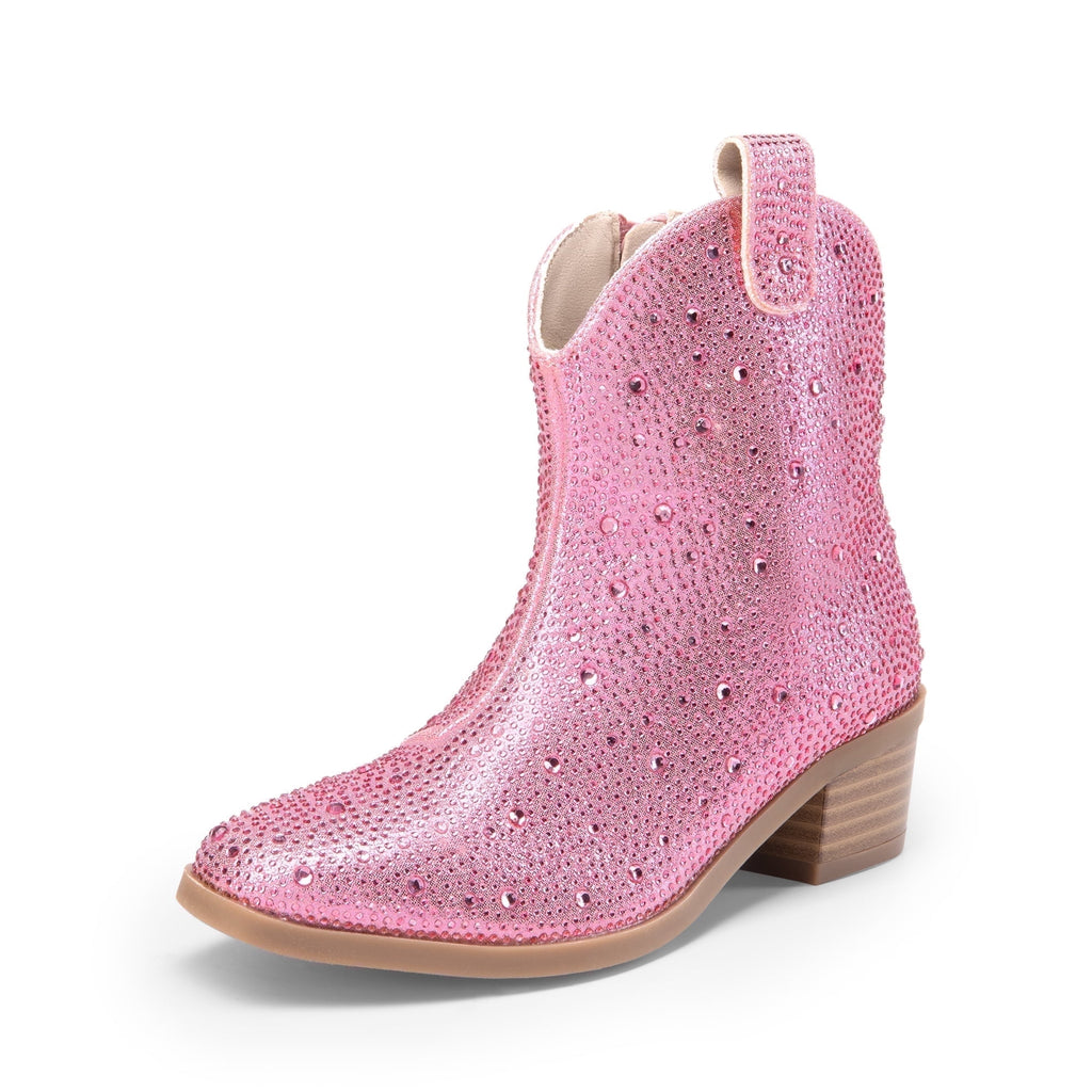 BURUDANI Girls Cowgirl Boots Kids Zip-Up Ankle Child Low Heel Dress Booties