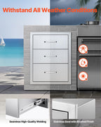 VEVOR Outdoor Kitchen Drawer Cabinet, Stainless Steel, 18.11 inch W x 23.23 inch D x 23.23 inch H, 3 Drawers