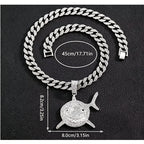 Shark Pendant Necklace With 20in Cuban Link Chain, 13mm Width
