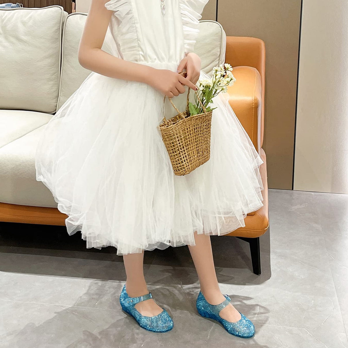 Ecetana Girls Jelly Sandals Princess Costumes Flats Shoes Cosplay Birthday Party Dress Up Shoes for Kids Toddler