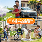 GILBEST Retractable Garden Hose Reel, 100 ft x 5/8 in, Green, 10-Function Nozzle