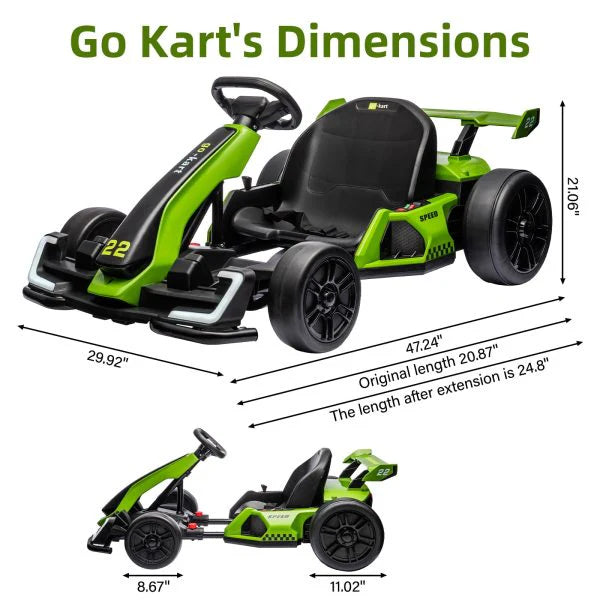 24V Electric Go Kart With 300W Motor, EVA Tire, Green