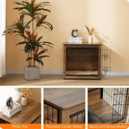 DWANTON Wooden Dog Crate Furniture With Cushion, Double Doors And Adjustable Feet