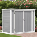 Seizeen Outdoor Resin Storage Shed, 41 Cu. Ft. / 306 Gal, Gray, 3 Doors With Floor