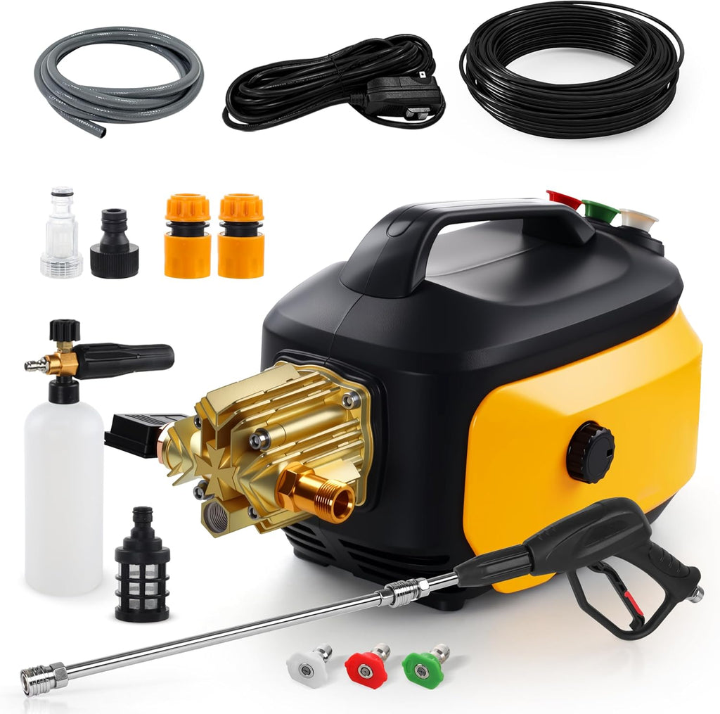 Portable Compact Electric Pressure Cleaner With 33FT Extension Hose, 3 Nozzles And Foam Cannon
