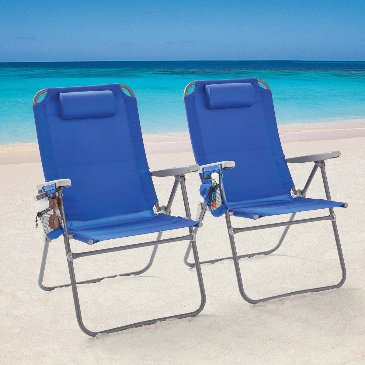 Mainstays Reclining 4-Position Oversize Beach Chair 2-Pack, Blue