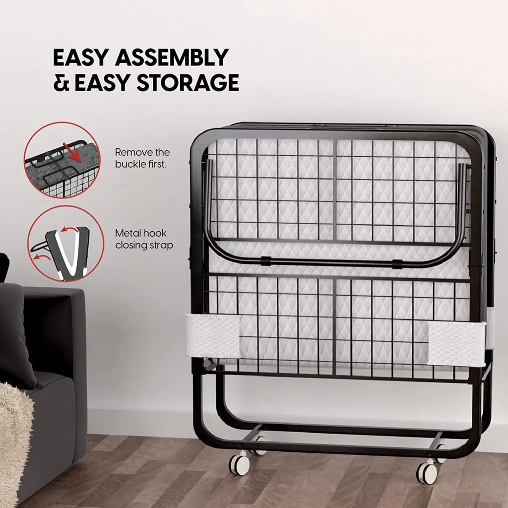 EconoHome Folding Bed With 5-Inch Memory Foam Cot Mattress, 75x31 - Portable Rollaway Bed