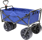 Mac Sports Heavy Duty Collapsible Folding All Terrain Utility Beach Wagon Cart, Blue/Black