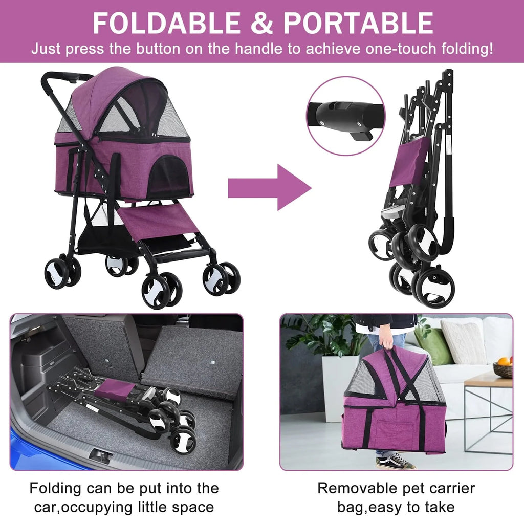 YRLLENSDAN 3-in-1 Pet Stroller With Detachable Carrier And 4 Wheels