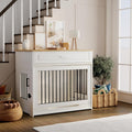 Wooden Dog Crate Furniture With Flip-Up Door, Rotating Bowls And Storage Drawer - 95L x 85W x 60H Centimetres