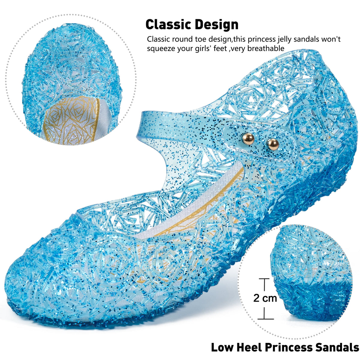 Ecetana Girls Jelly Sandals Princess Costumes Flats Shoes Cosplay Birthday Party Dress Up Shoes for Kids Toddler