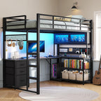 ADORNEVE Twin Size Metal Loft Bed With 75.6 x 41 in L-Shaped Gaming Desk, Drawers, Hutch And RGB Lights - Black
