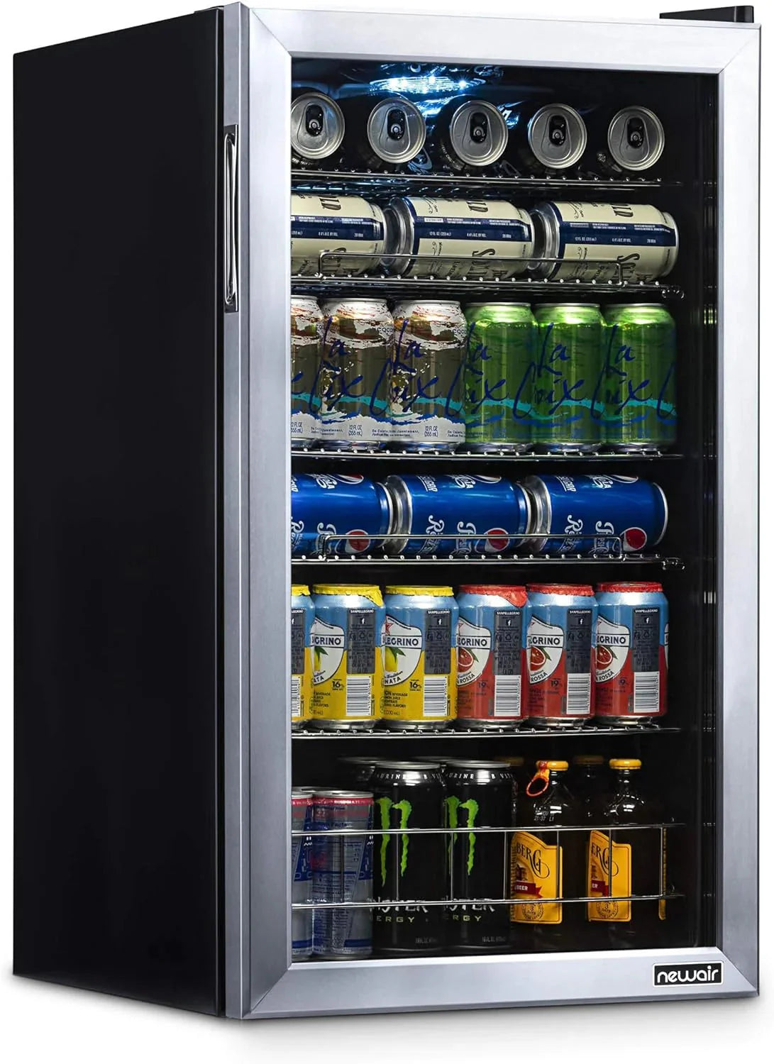 NewAir Beverage Refrigerator Cooler, 126 Cans, Stainless Steel, Right Hinge Glass Door - AB-1200