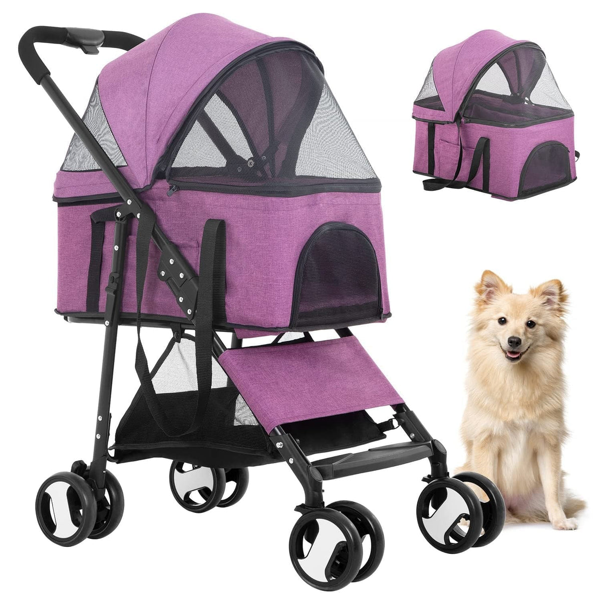 YRLLENSDAN 3-in-1 Pet Stroller With Detachable Carrier And 4 Wheels
