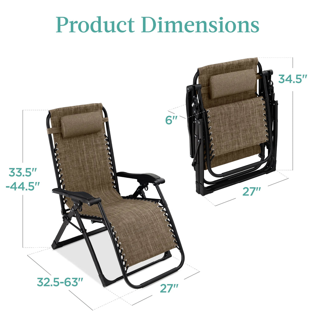 Best Choice Products Oversized Zero Gravity Folding Recliner With Removable Cushion And Side Tray - Fossil Gray