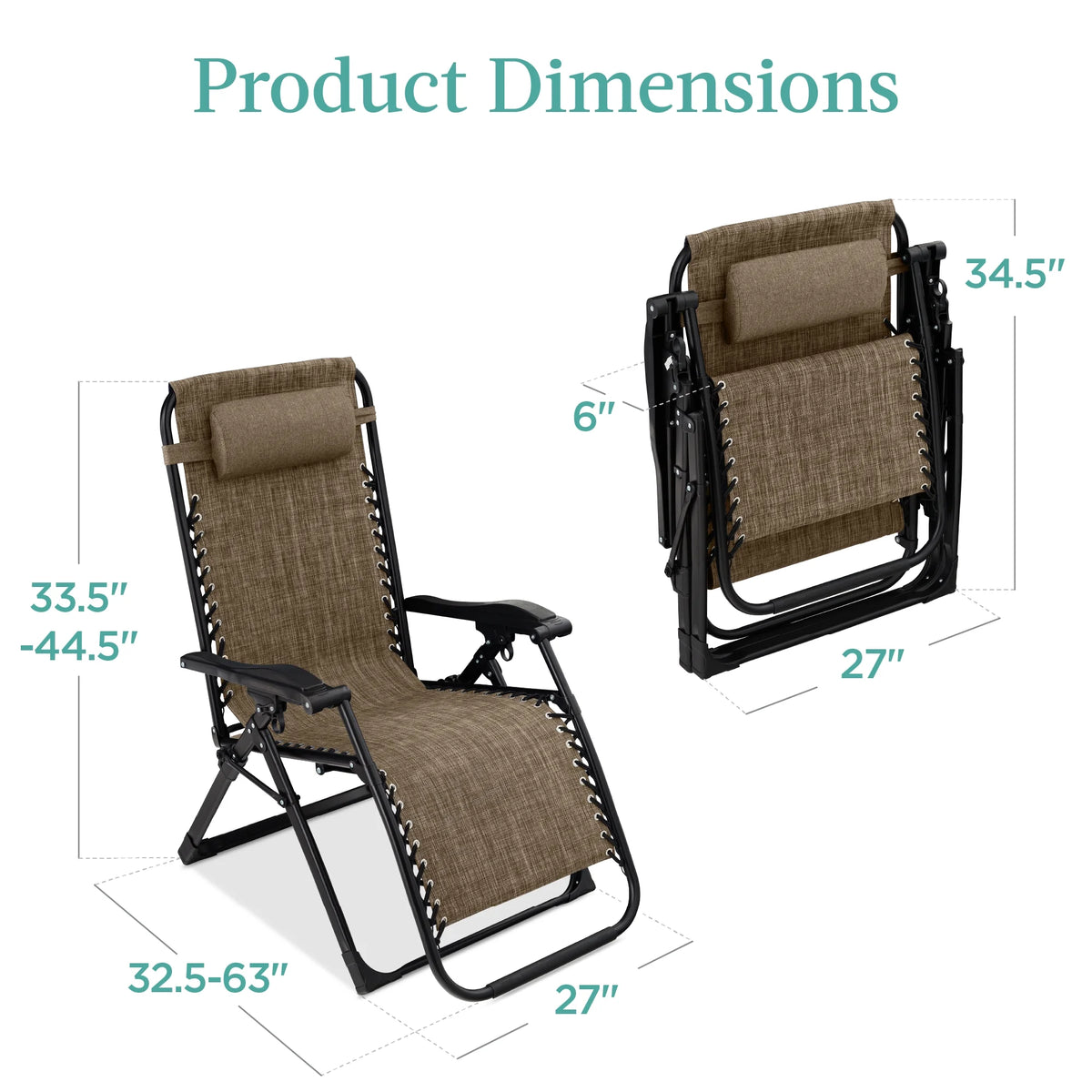 Best Choice Products Oversized Zero Gravity Folding Recliner With Removable Cushion And Side Tray - Fossil Gray