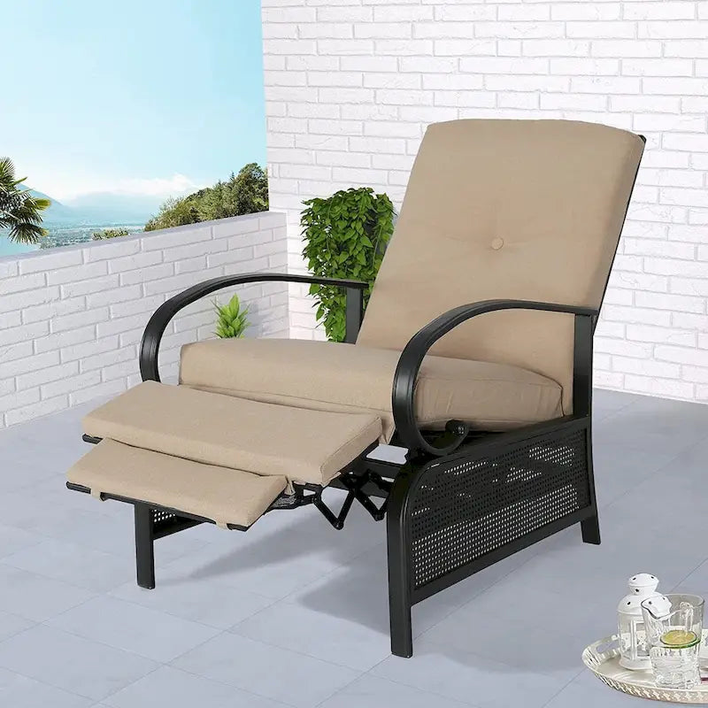 Adjustable Patio Recliner Lounge Chair With Cushion, 300 lbs - 38 (D) x 26.5 (W) x 38.5 (H) Inches