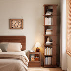 Solid Wood 6-Tier 360 Degree Rotating Rolling Bookshelf - Walnut
