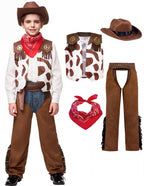 Joyfy Halloween Cowboy Costume for Boys, Kids Cowboy Costume Set, Brown Western Style Cowboy Outfit with Cowboy Hat for Toddler Dress-up Party Cosplay