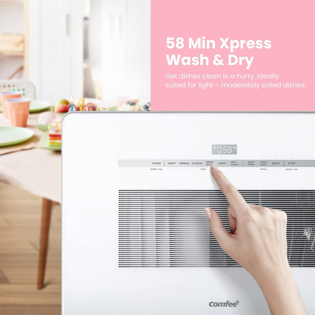 COMFEE' Portable Countertop Dishwasher, 5L Built-In Water Tank, 6 Programs, White - CDC17P0AWB
