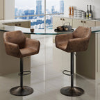 Homfa Tall Adjustable Rolling Bar Stools With Armrests And Back, Vintage Brown, Set Of 2