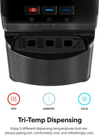 Self-Cleaning Bottom-Loading Water Cooler, Black Stainless Steel, 5 Gallons, 13.5in D x 12in W x 40.5in H
