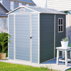 Seizeen Outdoor Resin Storage Shed, 41 Cu. Ft. / 306 Gal, Gray, 3 Doors With Floor