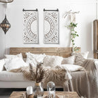 Set Of 2 Distressed Ivory White Wood Flower Wall Art With Black Accents - 33.1in H x 14.6in W