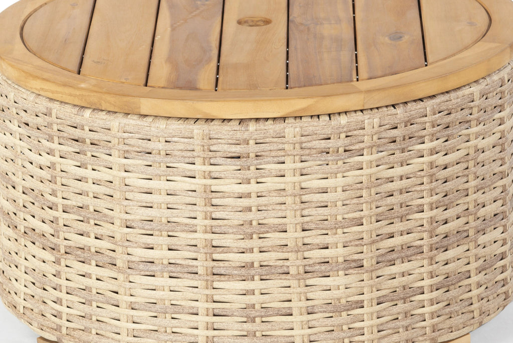 SAFAVIEH Couture Anguilla Outdoor Patio Round Wicker Coffee Table With Storage, Natural