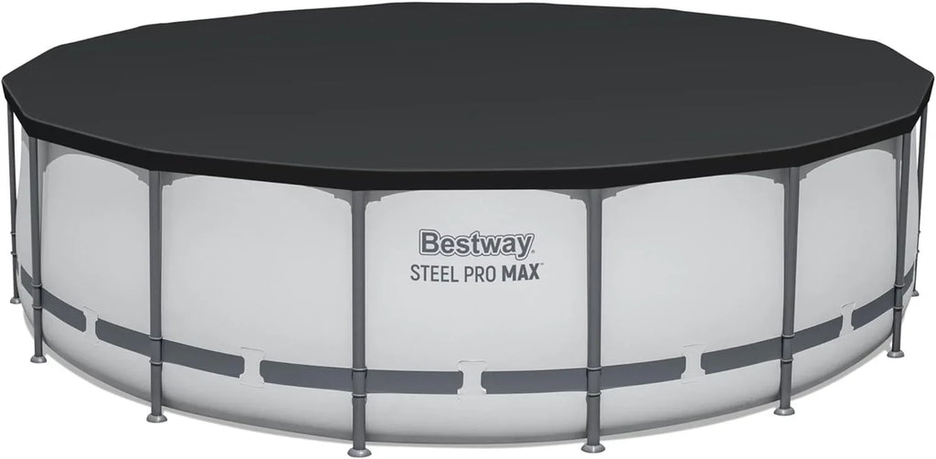 Steel Pro MAX 14 Foot x 48 Inch Round Steel Frame Above Ground Pool Set With 1,000 Filter Pump, Ladder And Cover - Gray