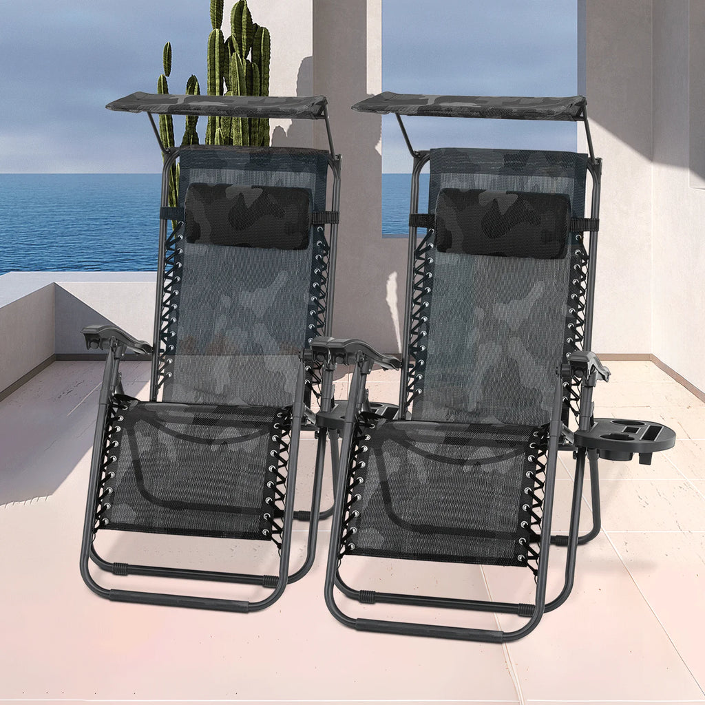 MoNiBloom Zero Gravity Reclining Chairs Set Of 2 With Canopy Shade And Headrest, Black - 330 lbs