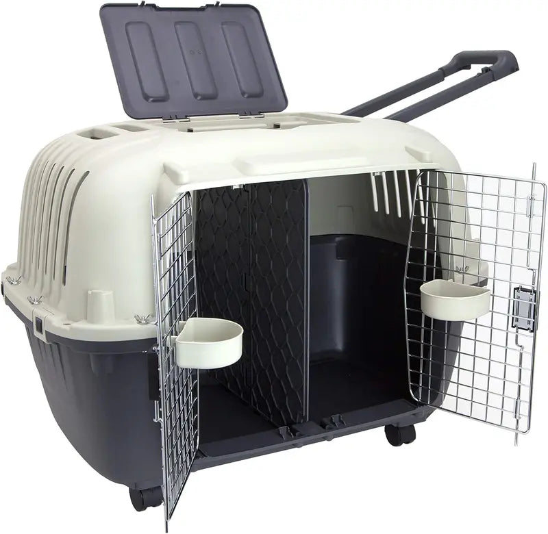 SportPet Designs XXX-Large Gray Rolling Plastic Dog Crate With Wire Door