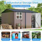 JAXPETY 10 x 10 ft Outdoor Metal Storage Shed With Window And Lockable Door - Brown
