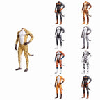 Krdevn Men 3D Animal Cosplay Bodysuit, Full‑Body Stretch Jumpsuit Costume with Tail for Halloween