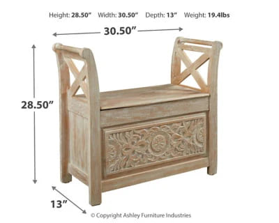 Signature Design by Ashley Accent Bench, Whitewash - Fossil Ridge