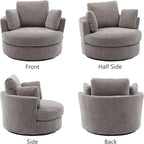 42in W Swivel Barrel Chair, Chenille Fabric, Grey