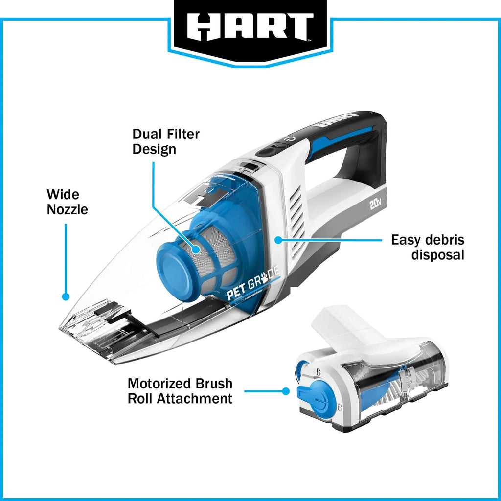HART 20-Volt Cordless Hand Vacuum Kit With Motorized Brush Roll - HPHV34B