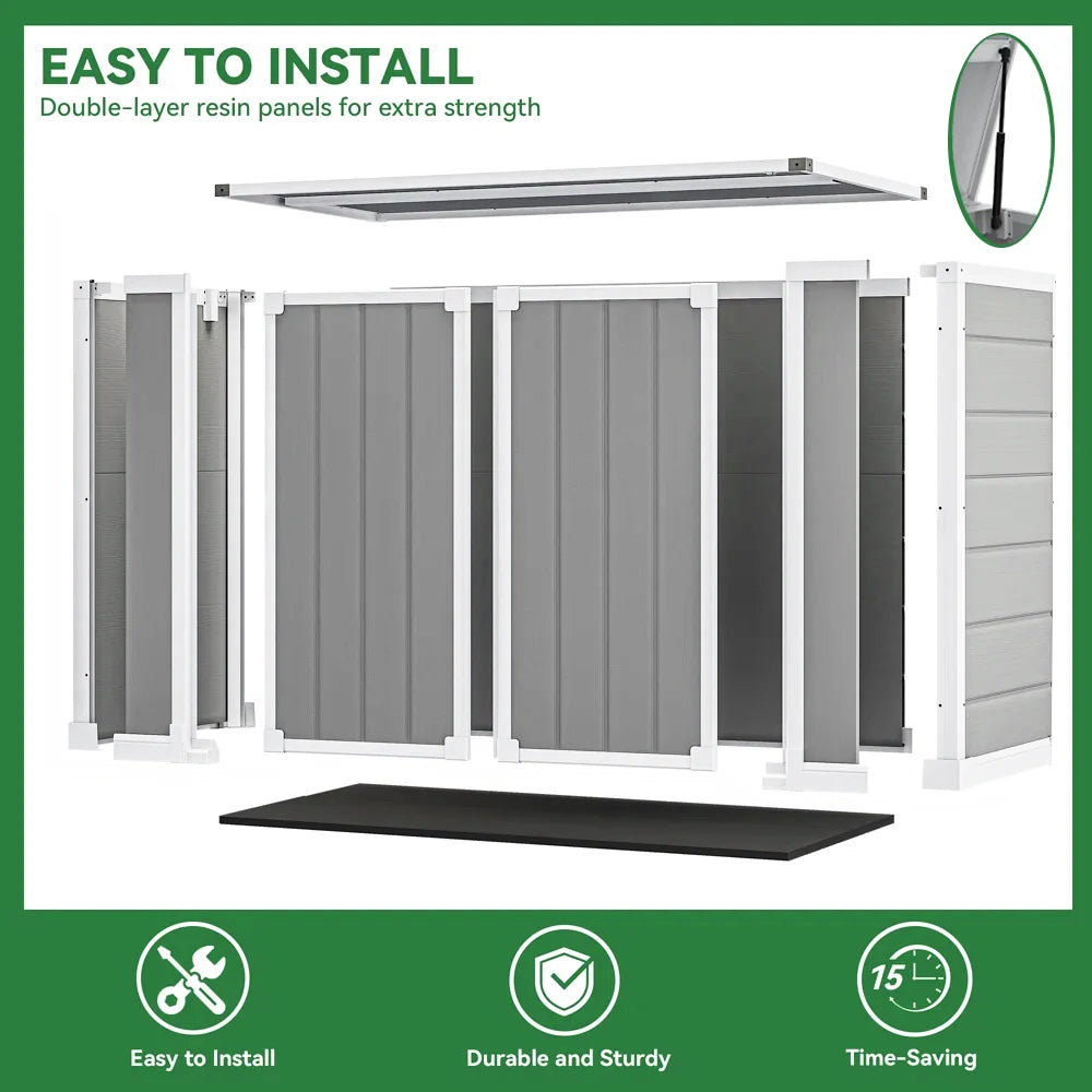 Seizeen Outdoor Resin Storage Shed, 41 Cu. Ft. / 306 Gal, Gray, 3 Doors With Floor