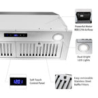 30 Inch Built-In Range Hood 800 CFM 3-Speed Touch Control