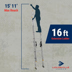 Louisville Ladder 16-Foot Aluminum Extension Ladder, 250-Pound Load Capacity, Type I - AE3216