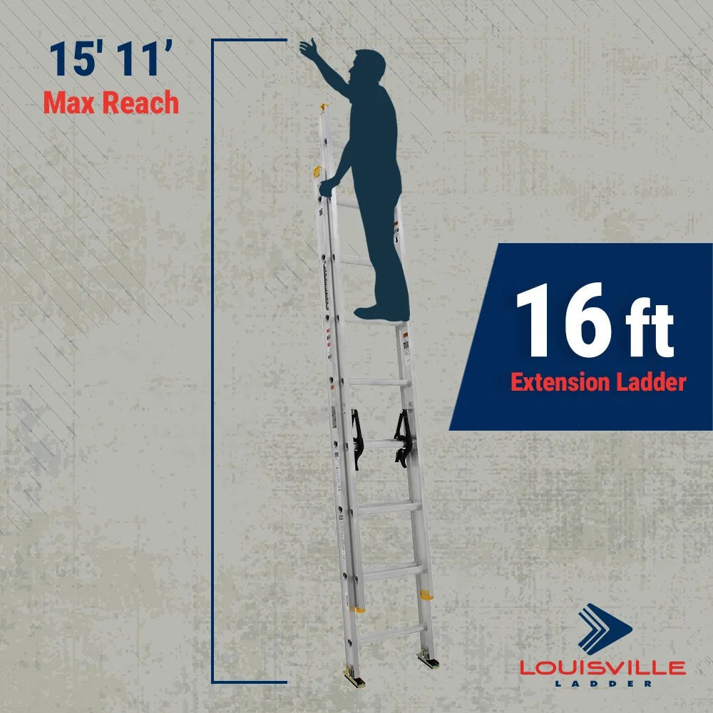 Louisville Ladder 16-Foot Aluminum Extension Ladder, 250-Pound Load Capacity, Type I - AE3216