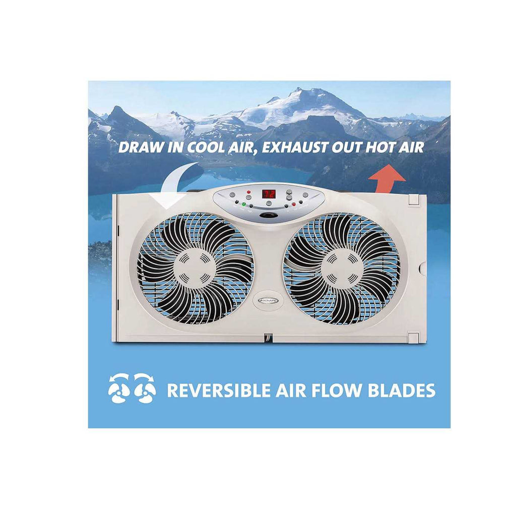 BIONAIRE Twin Reversible Airflow Window Fan With Remote Control - 8.5