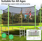 Trampoline With Enclosure Net And Adjustable Basketball Hoop - 8ft, 10ft, 12ft, 14ft, 15ft, 16ft