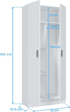 Habitdesign Multi-Purpose Broom Cabinet, 2 Doors, 3 Shelves, 180 x 73 x 37 cm, Matt White