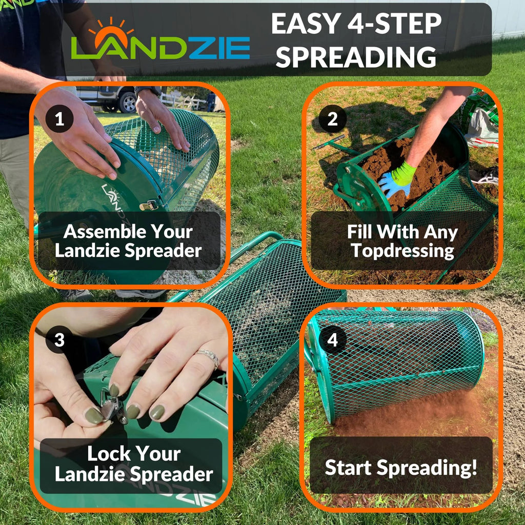 Landzie 24-Inch Walk-Behind Compost Spreader With Metal Mesh Basket