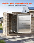 VEVOR Outdoor Kitchen Drawer Cabinet, Stainless Steel, 18.11 inch W x 23.23 inch D x 23.23 inch H, 3 Drawers