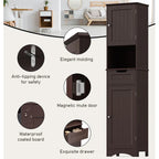 67 Inch Tall Narrow Bathroom Linen Storage Cabinet, 5-Tier Solid Wood Freestanding