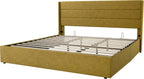 Queen Size Lift-Up Storage Bed With Wingback Headboard, Upholstered Platform Bed Frame With Hidden Storage
