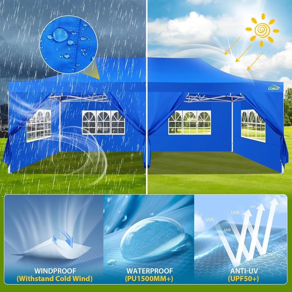 COBIZI 10x20 Heavy Duty Pop-Up Canopy Tent With 6 Sidewalls - Black
